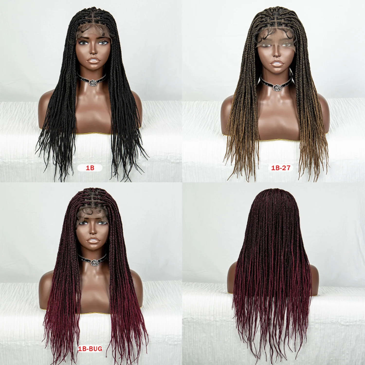 Wig kepang renda penuh sintetis 24 inci Wig kepang Crochet rambut kepang tanpa simpul kotak Wig kepang Cornrow UNTUK WANITA HITAM