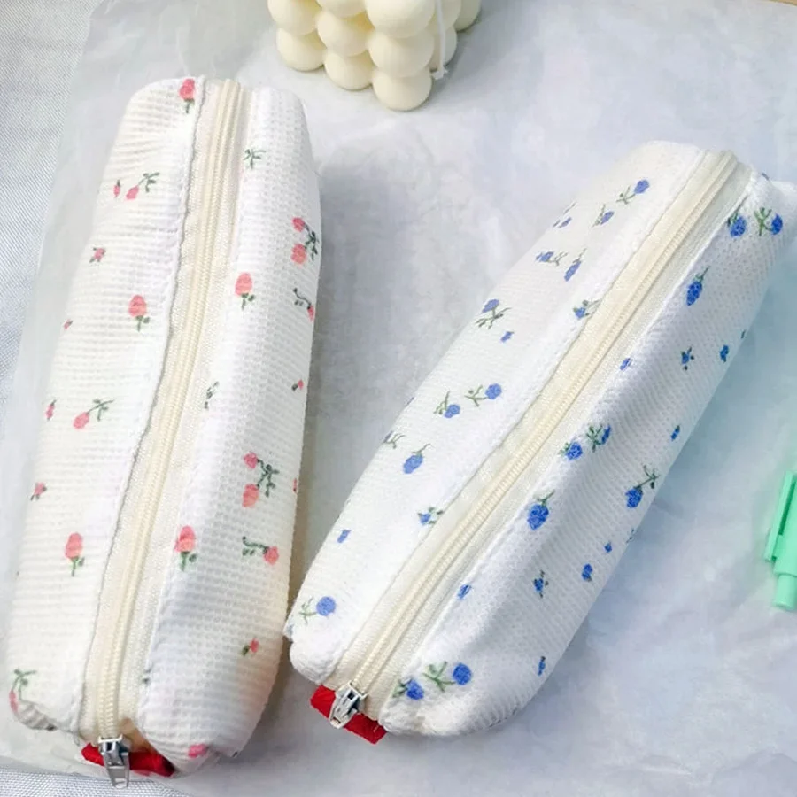 Tas Pensil Gaya Segar Bunga Kawaii Kotak Pensil Bunga Kecil Tas Pena Sederhana Lucu Tas Penyimpanan Perlengkapan Sekolah Hadiah Alat Tulis