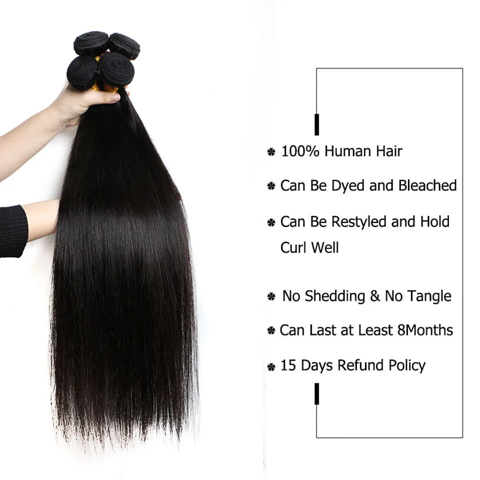 Extensiones de cabello humano postizo liso brasileño, color negro Natural, 1/3/4 piezas, 100% extensiones de cabello humano mechones, extensiones de cabello Remy