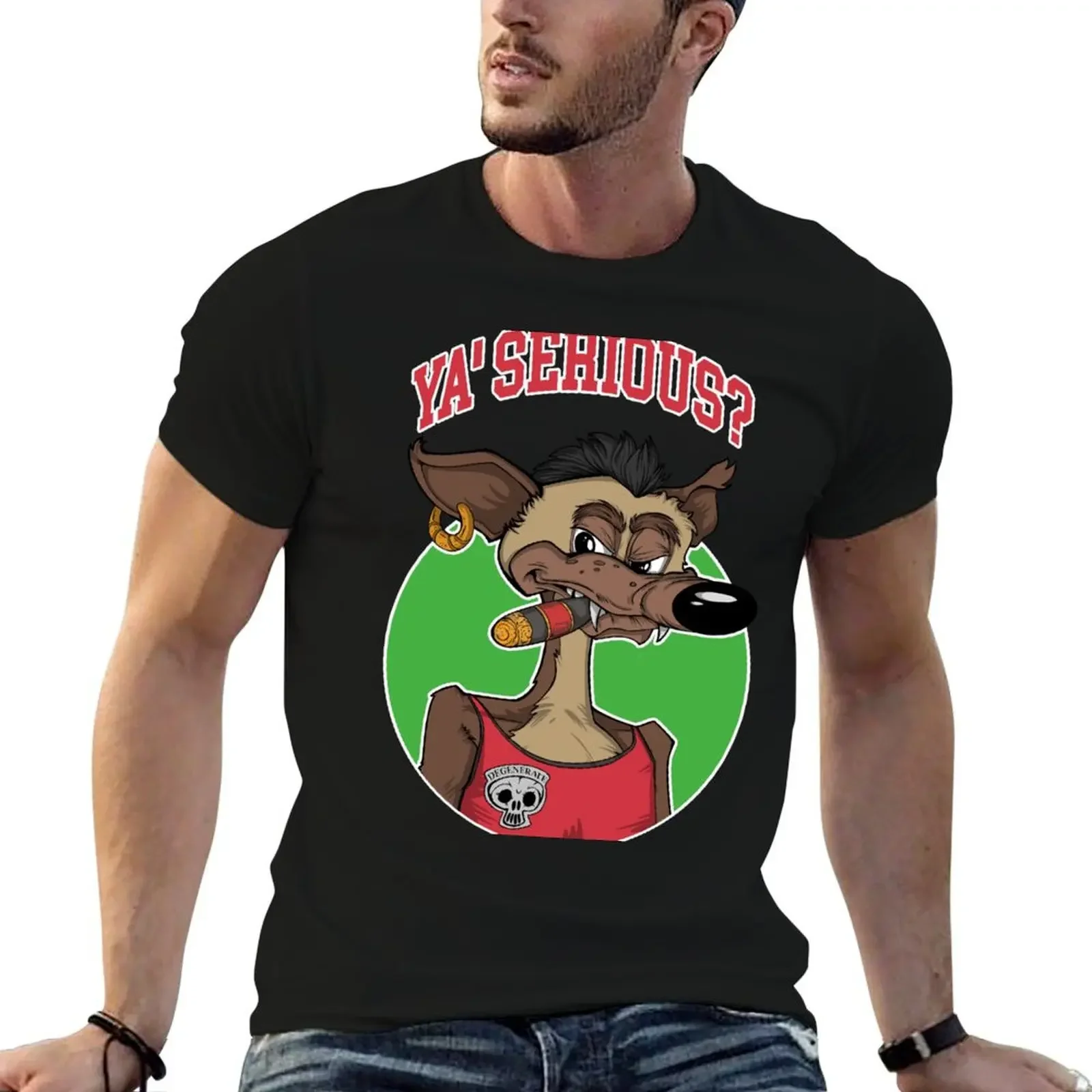 Ya' Serious – Sneaky Coyote Cartoon in Degen Style T-Shirt rapper graphic tees Aesthetic clothing man t shirt mens t shirts pack