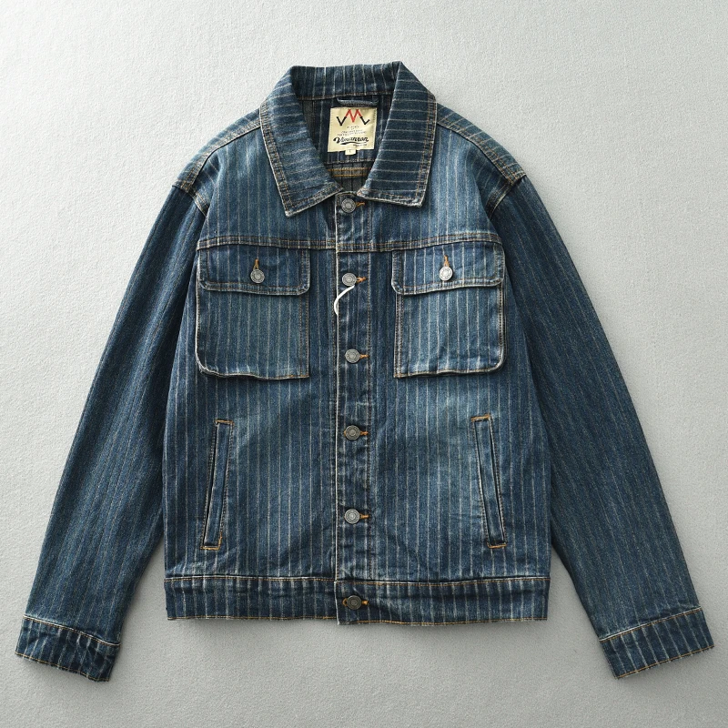 Vintage cargo short jacket personality vertical wash loose handsome denim coat male tide