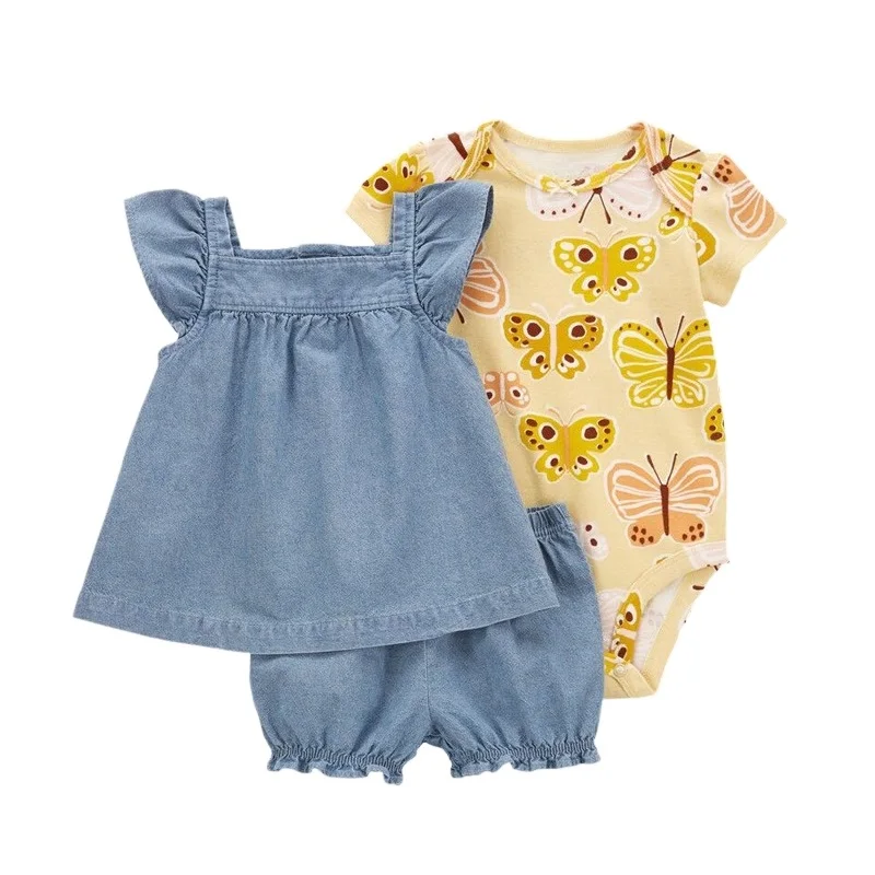 3PCS Newborn Baby Girl Clothing Sets 2023 Summer Floral Tops T-shirt+Bodysuit+Shorts New Bebe Kids Clothes Outfits