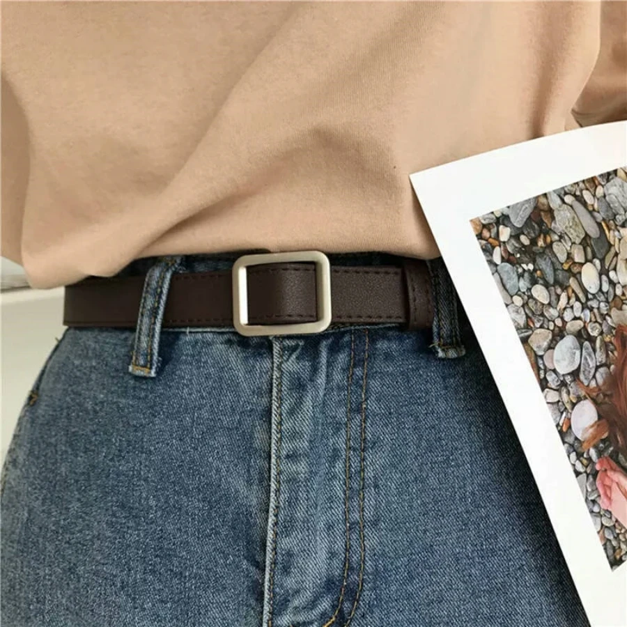 PU Leather Belt For Women Square Buckle Pin Buckle Jeans Black Belt Chic Luxury Brand Ladies Vintage Strap Female Waistband