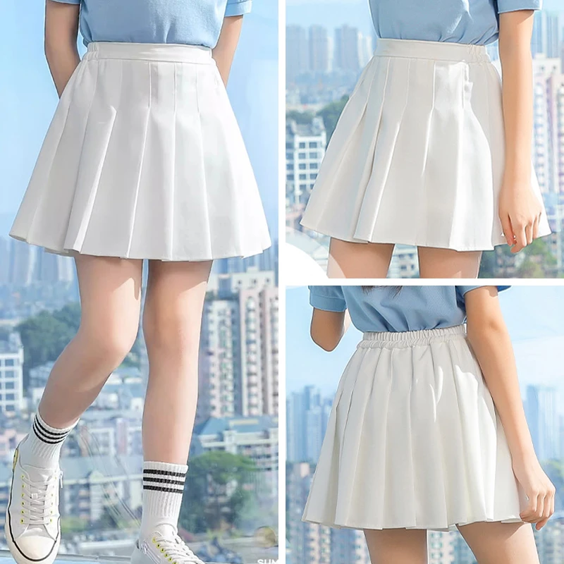 Girls High Waist Solid Pleated Mini Skirt for 4-12Y Girl Summer Korean Preppy Style Fashion Dance Skirts Student A-line Skirts