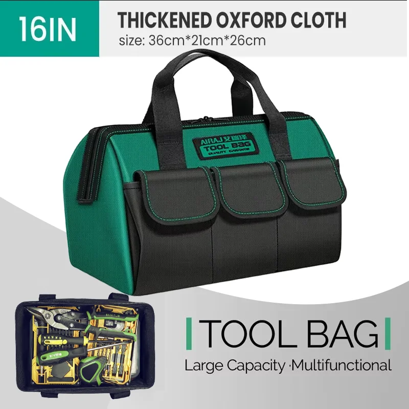 13inch Heighten Large Capacity Tool Bag Thickened 1680D Oxford Waterproofed Wear-Resistant Electrician Storage Toolkit