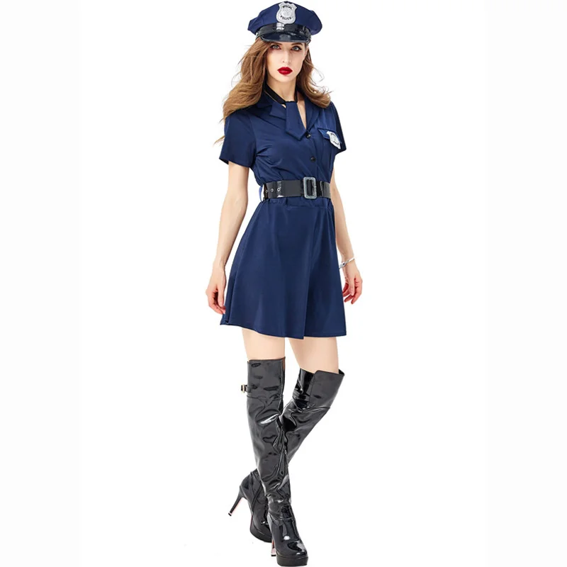 Women Tiny Cop Cosplay Uniform Adults Theme Party Profession Police Suit Halloween Officer Role Play Dress Set