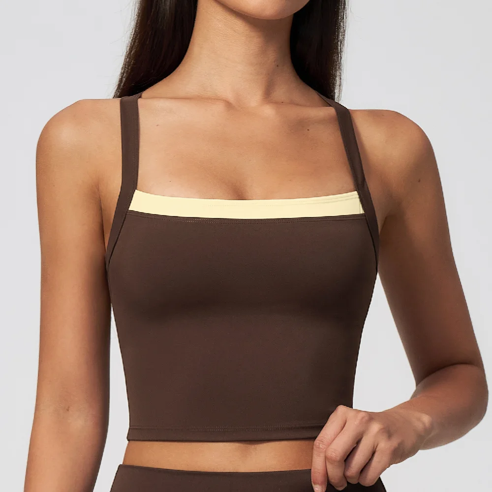 Color Contrast Yoga Tank Top Women's Shockproof Fitness Sports Underwear Workout Cycling Vest Female Breathable Yoga Underwear
