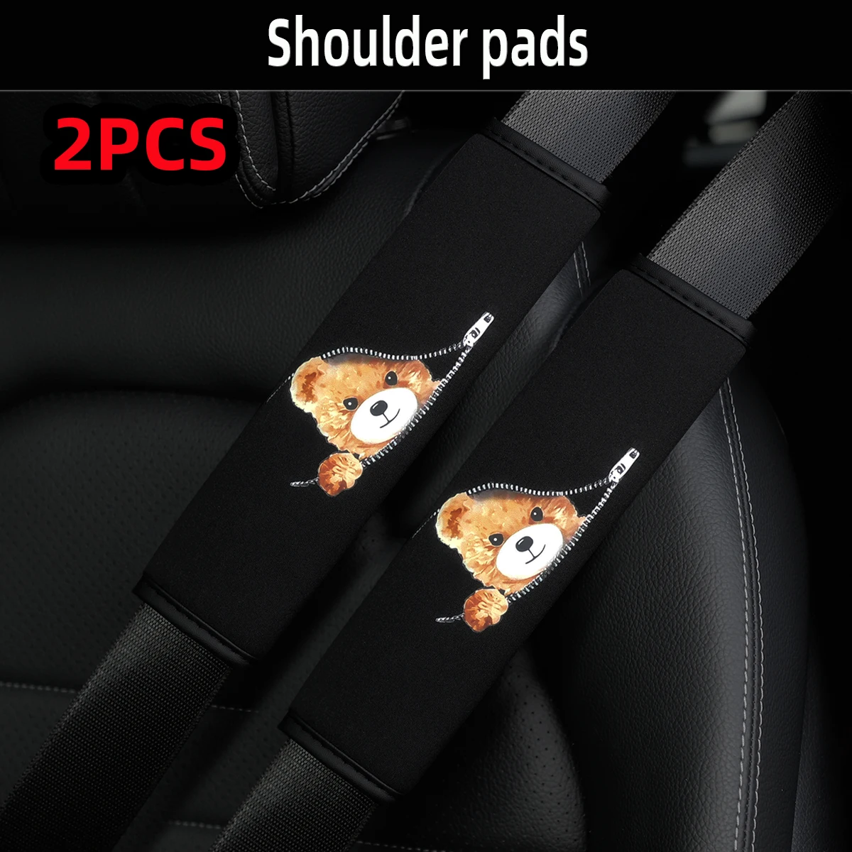 1/2PCS Teddybär Arbeitskatze Belüfteter Reißverschluss Auto Schulterabdeckung Sicherheitsgurt Dekoration Innenzubehör für Haustierliebhaber