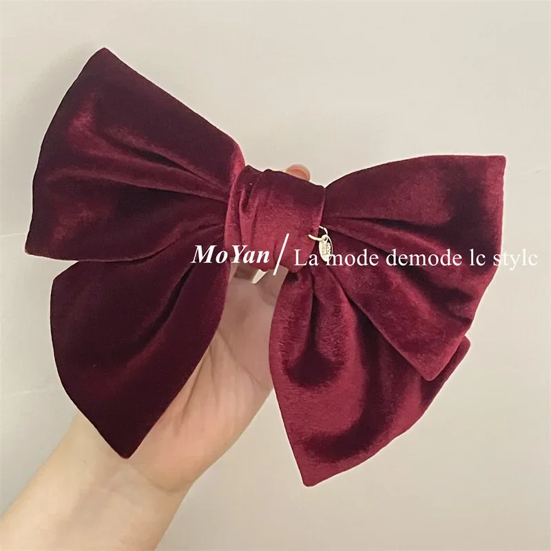 Korean Autumn and Winter French Style Velvet Retro Big Bow Hairpin Female Temperament Back Head Spring Clip Hairpin Hairware