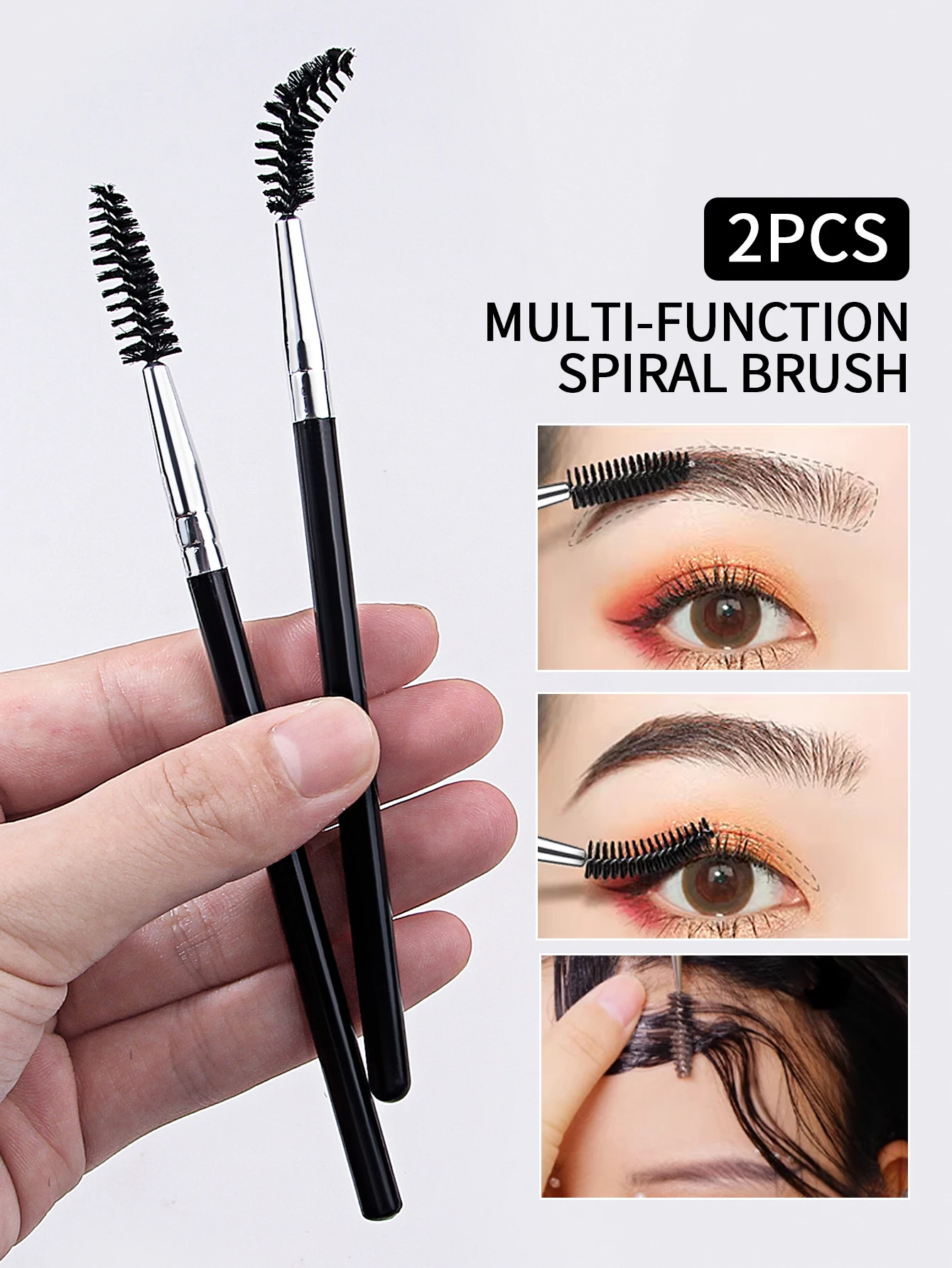 2PCS Spoolie Brush Set,Flexible Curved Spiral brush For Wild Eyebrow Styling & Clump-Free Eyelash Separation Cosmetic Tool