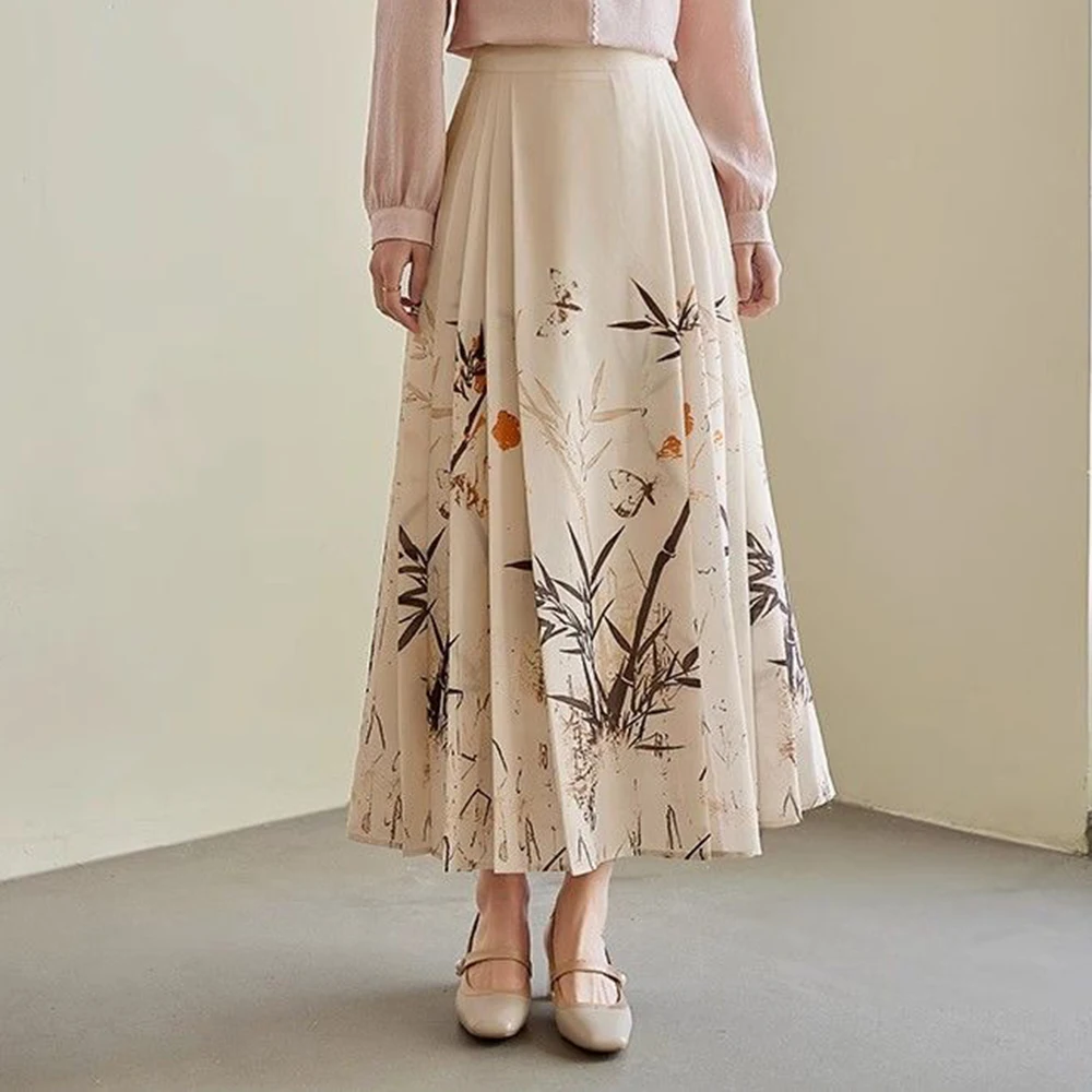 

High waisted, drooping pear shaped figure, high-end half skirt, new Chinese style printed horse face skirt for women in spring