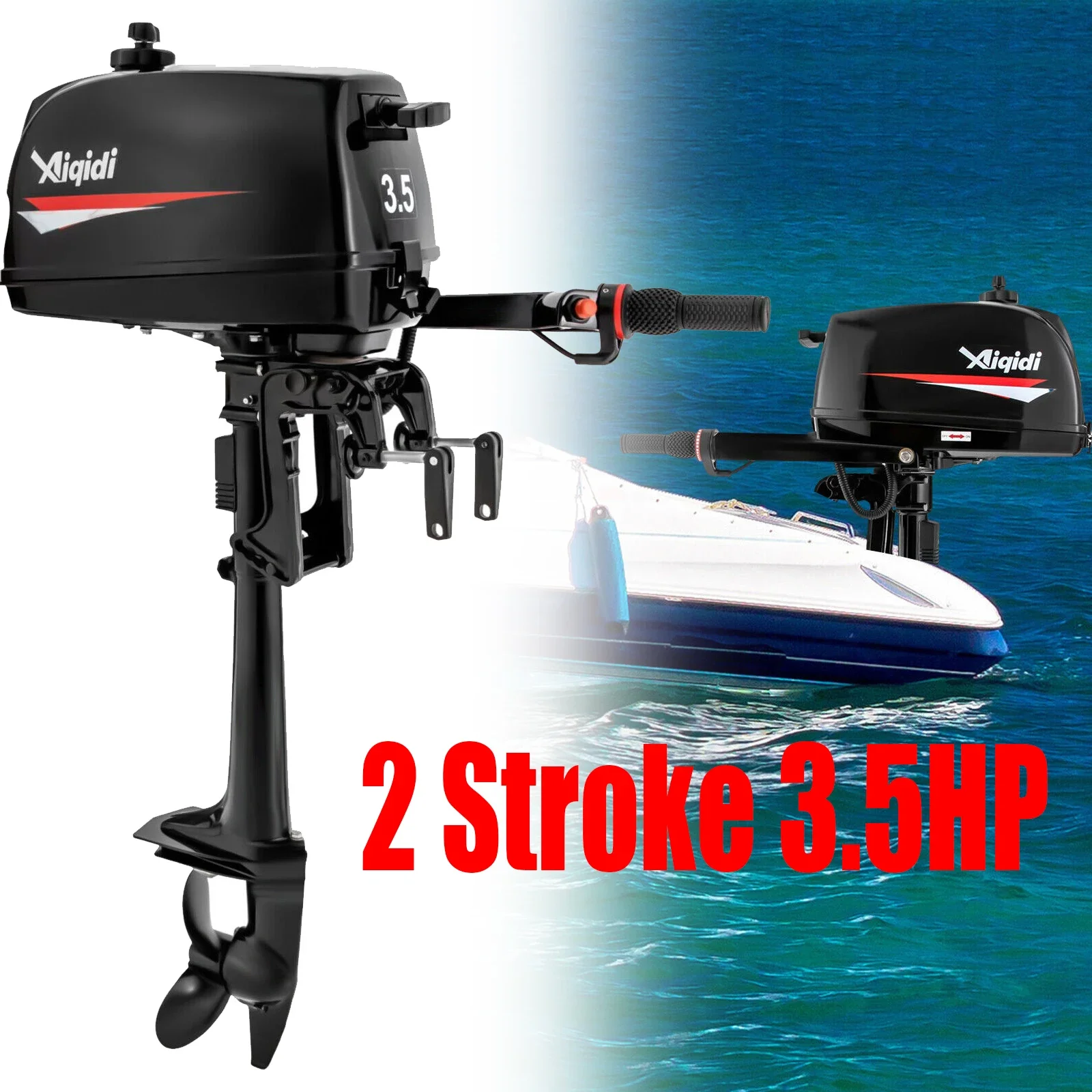 

2-Stroke Outboard Motor Heavy Duty 3.5HP Boat Marine Engine Kayak Water Cooling CDI System Tiller Control Manual Start