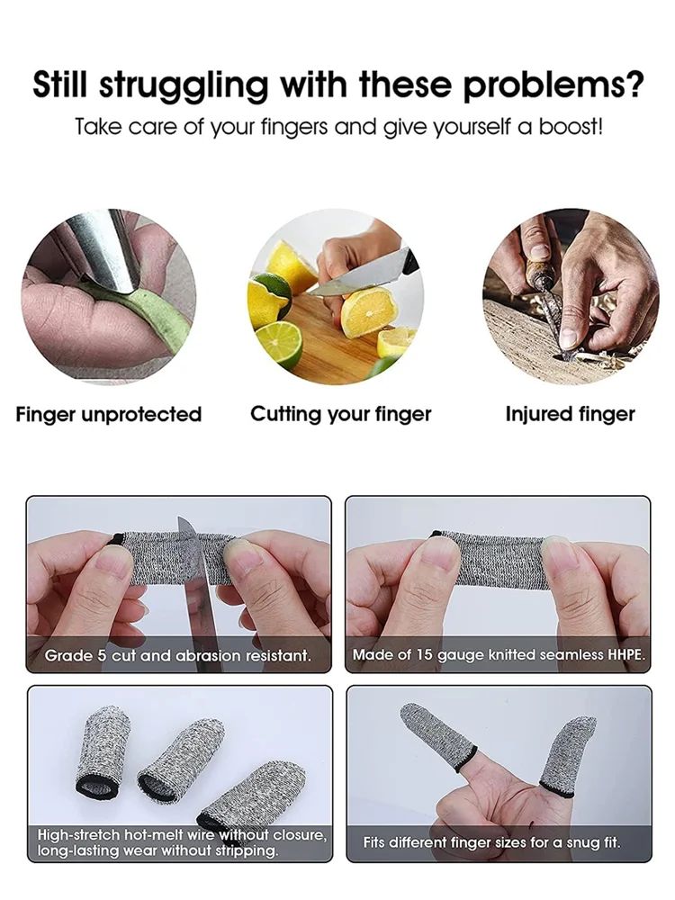 5/10 PCS Finger Cots Cut Resistant Protector Finger Covers Sleeve for Anti Cuts for Kitchen Work Sculpture Anti-Slip Reusable