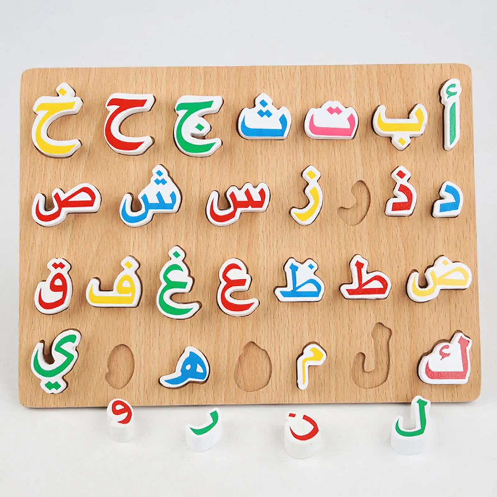 Set mainan puzzle Montessori, alat belajar warna puzzle Arab kayu