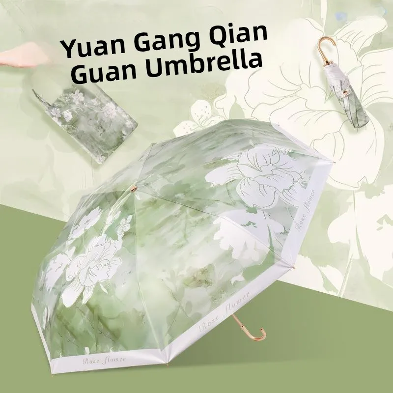 

Three-Color Glue Sun Umbrella UV Protection Women's Oil Painting Umbrella Sunny Rain Dual-Purpose Sunshade Gold Hook Umbrella