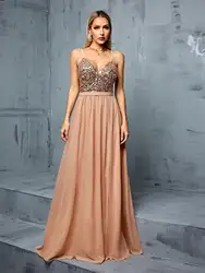 Mgiacy Fine halter Deep V Sequin chiffon split A Full skirt Evening gown PROM dress Party dress Bridesmaid dress
