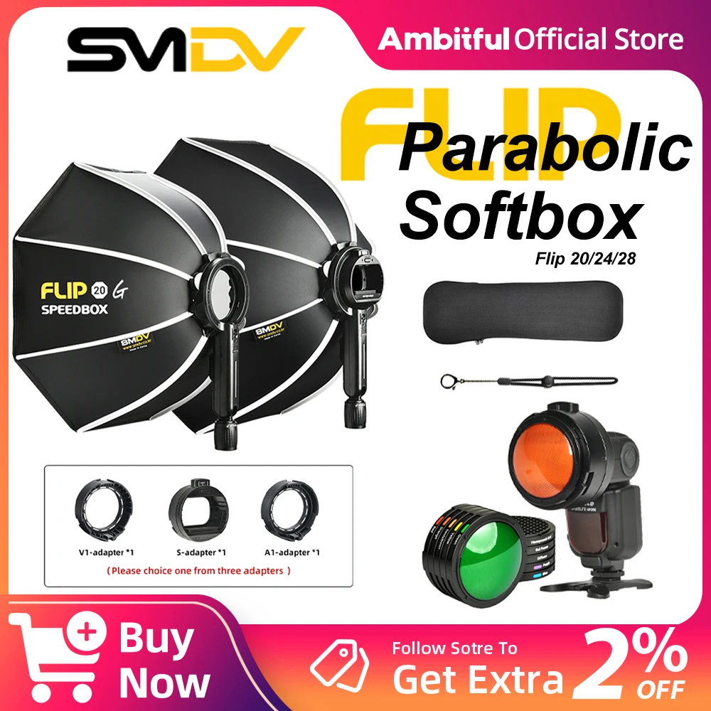 

SMDV Flip 20 24 28 Quick Release Flash Softbox for AD100PRO V860II AD200 Godox Parabolic Softbox F1 G1 Adapter