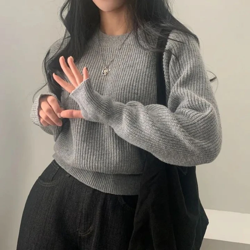 

REALEFT Autumn Winter Thick Vintage Loose Knitted Women's Pullovers O-neck Long Sleeve Solid Korean Casual Sweaters Female 2025