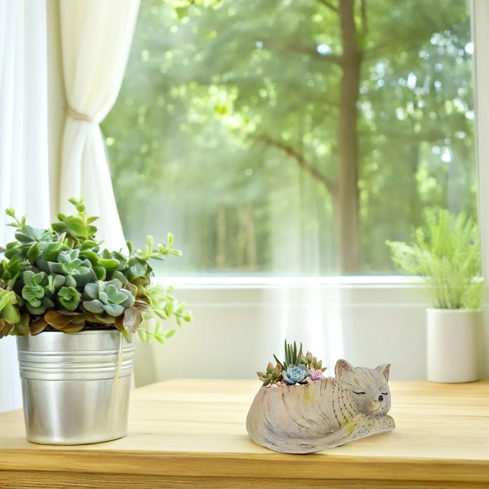 

Cute Cat Shaped Succulent Flowerpot Resin Mini Planter for Desktop Garden Decor Adorable Animal Pot Creative Small Plant Holder