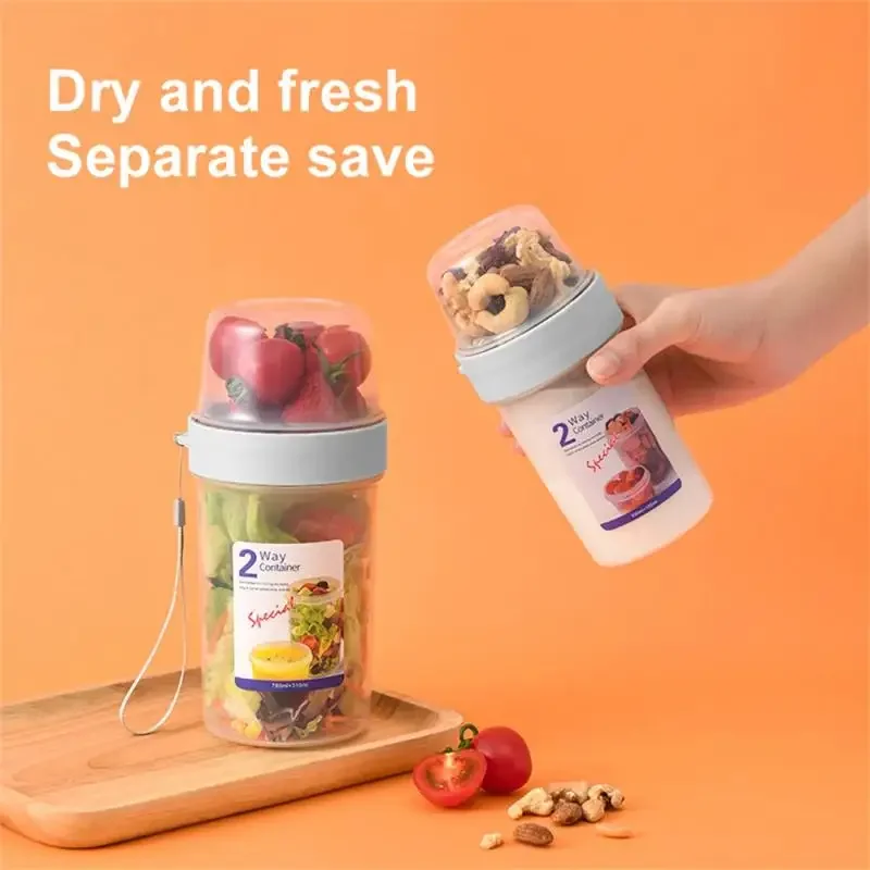 Breakfast Oatmeal Cup Fresh-keeping Cereal Nut Yogurt Salad Container Portable Food Box Double-layered Lunch Box Storage Jars - view 3