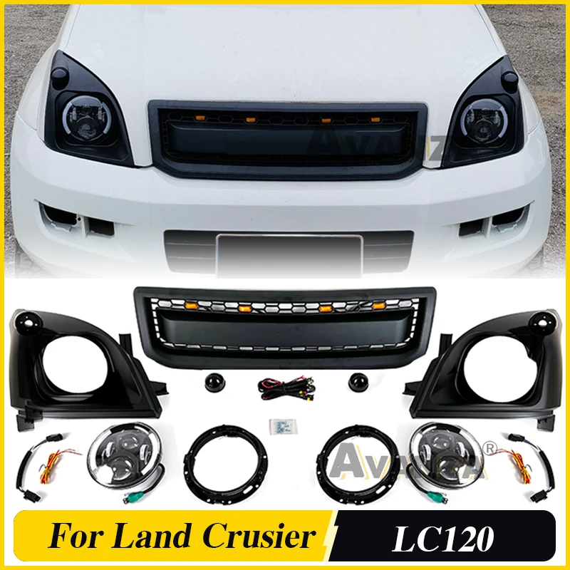 

Auto Parts Front Bumper Grill & light frame & LED headlights Fits For 2002-2009 Toyota Land Cruiser Prado LC120 FJ120 Grill