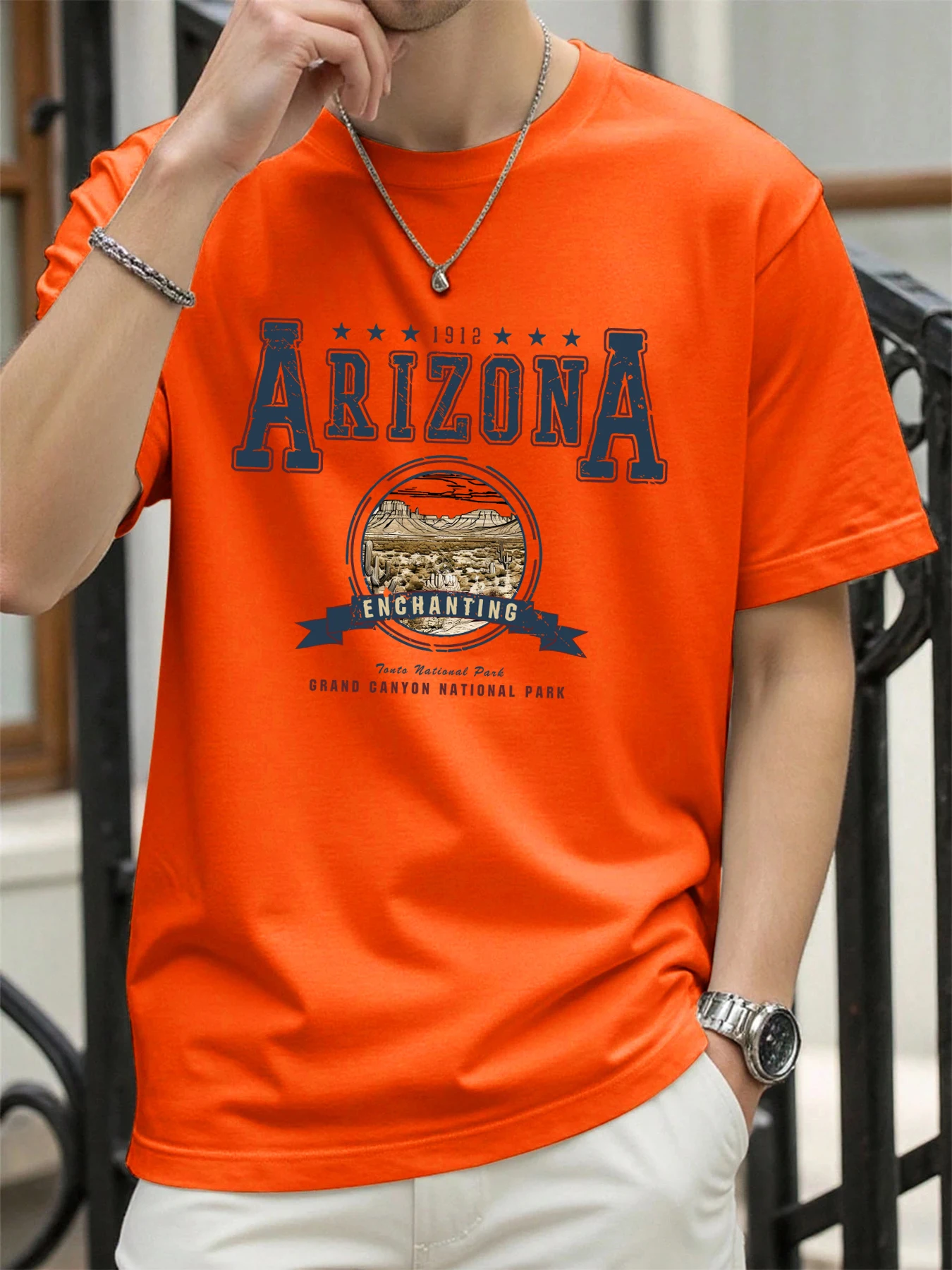 Arizona Enchanting Print Mens T-Shirt Soft Breathable Crewneck T Shirts All-Match Cotton Top Unisex Loose Casual Short Sleeve