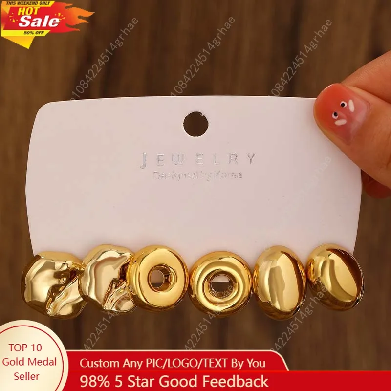 

Vintage Gold Color CCB Round Stud Earrings Set for Women Exaggerated Geometric Hollow Personality Earrings Jewelry Party Gifts