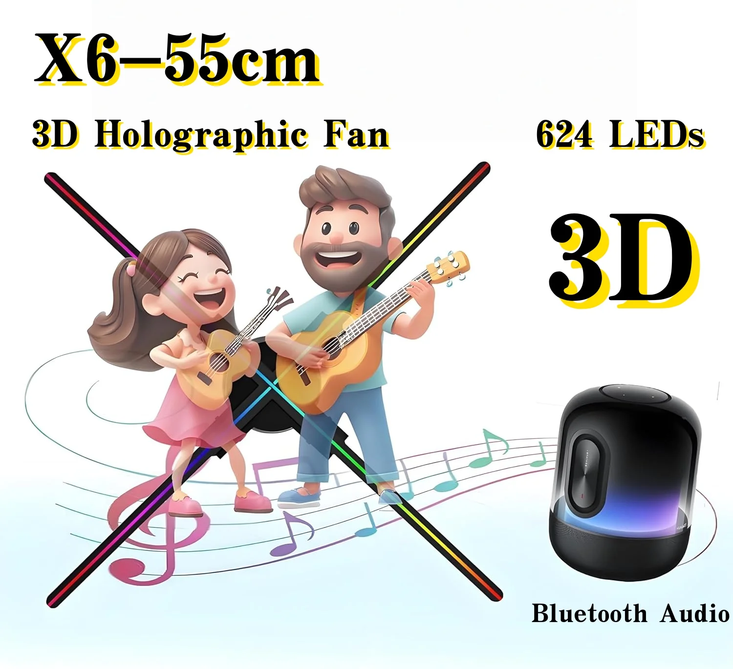X6 55cm 3D Holographic Projection Fan Wifi 624 LEDs Logo Player 2000*624 Resolution shopping Mall Advertising Holographic Lights