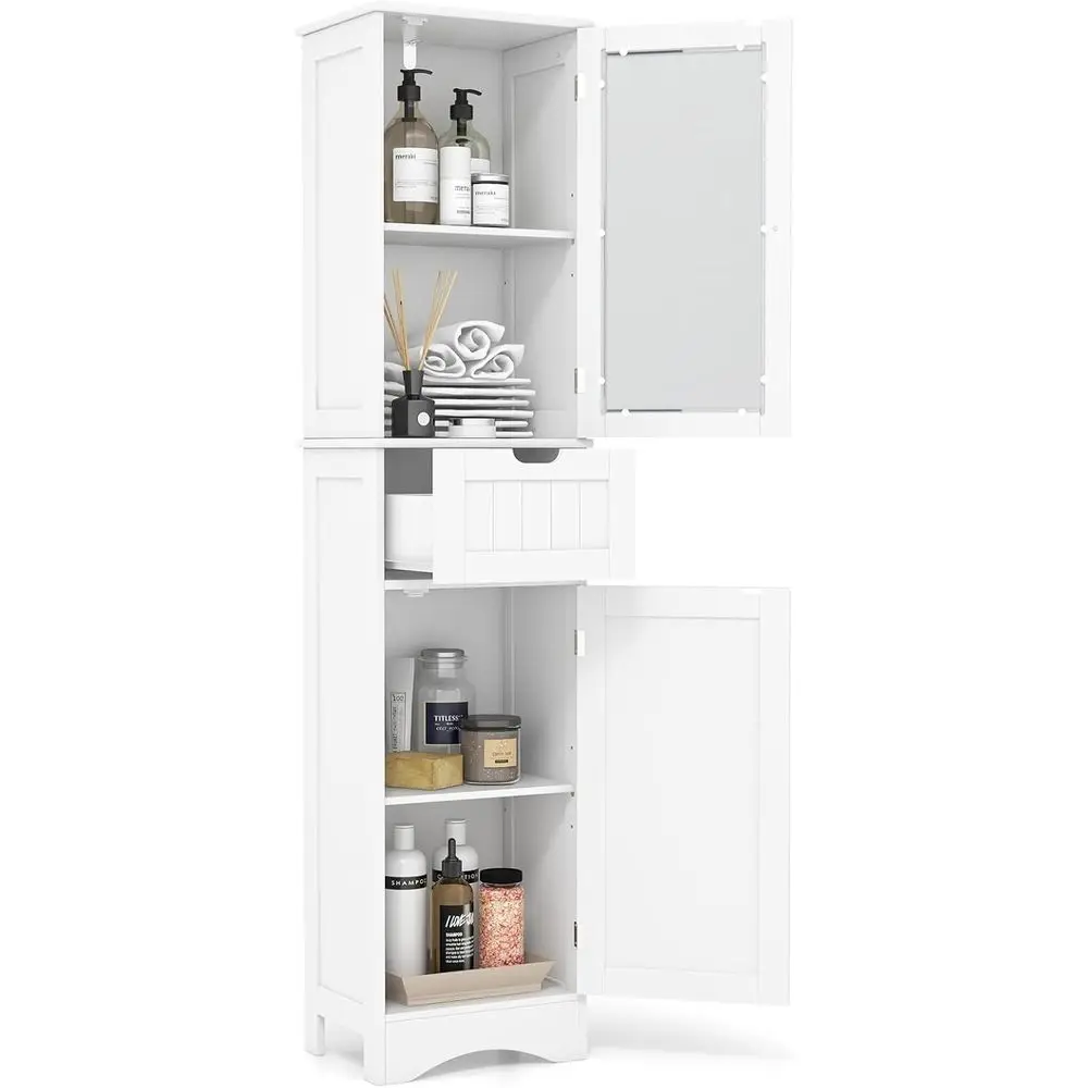 67 Tall Freestanding Floor Cabinet with 2 Doors & 1 Drawer, 3-Tier Adjustable Shelves, Space-Saving Slim Tower for Bathroom, Liv