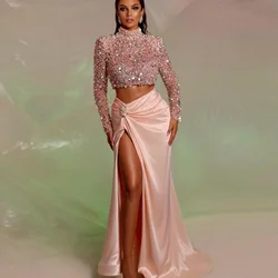 Elegant Blush Pink Silk Satin Maxi Skirt for Women Party Wear High Waist Side Slit Formal Occasion Skirt Long Prom Gown NO TOP