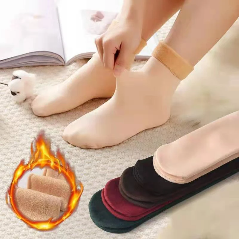 5 Pairs Women Winter Socks Keep Warm Soft Casual Snow Thicken Thermal Solid Color Sleep Home Floor Boots Male Middle Tube Sock