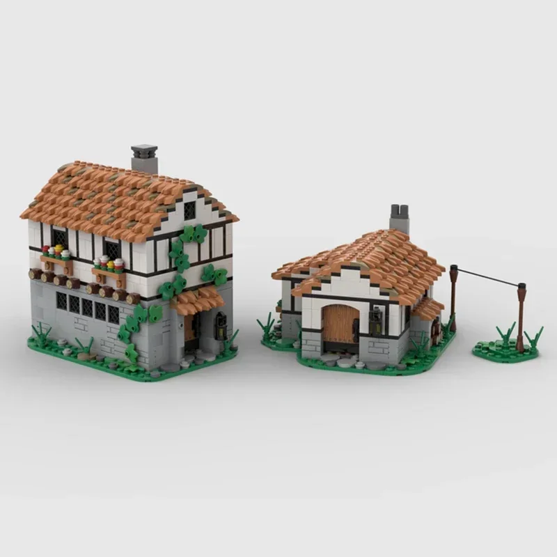 Modelo de construção medieval moc tijolos de construção taverna e tecnologia de campo blocos modulares presentes brinquedos de natal conjuntos diy montagem