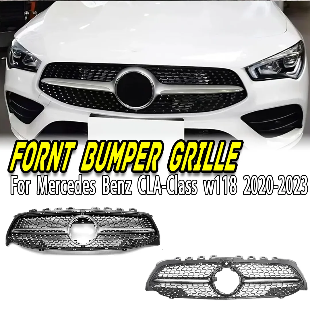 

For Mercedes CLA W118 2020-2023 Gloss Black Front Grille, AMG Style Diamond Mesh Radiator Grill for CLA180 CLA200 CLA250