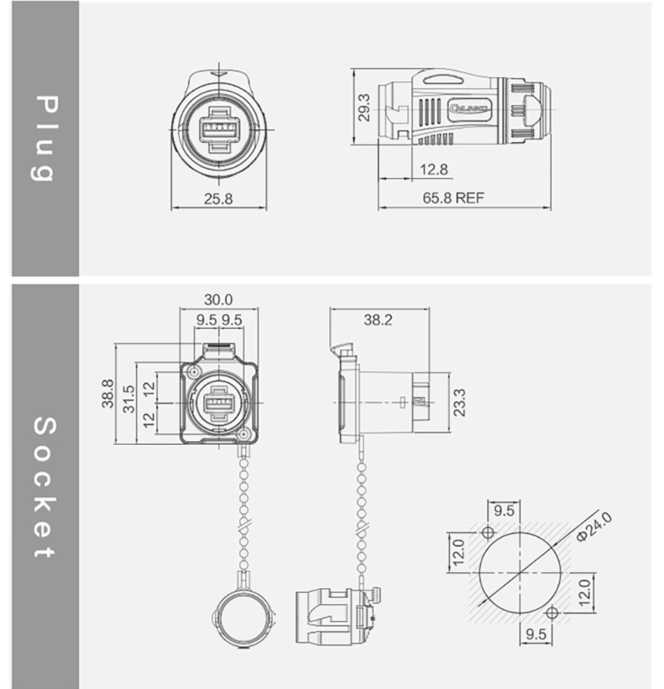 CNLINKO BD24 USB 3.0 Panelmontage Wasserdichte Buchse IP68 5Gbps Datenanschluss PBT-Kunststoff 2-Loch-Flansch mit Schnappverschluss – Detail 16