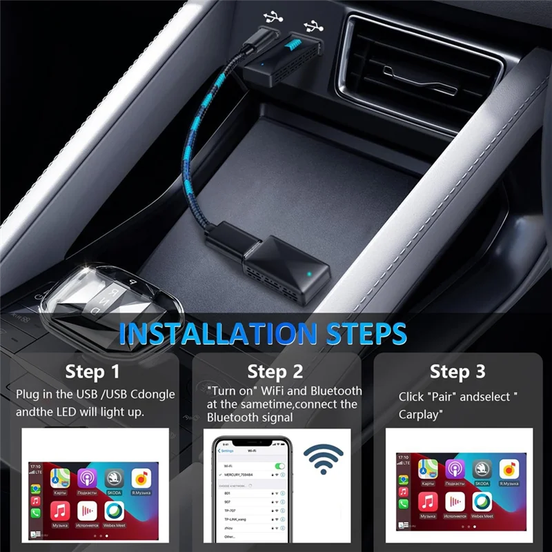 【A17Z】Convert Wired To Wireless Carplay Dongle Plug & Play,Bluetooth Carplay Wireless Adapter For Iphone IOS 12+ / Android 11+