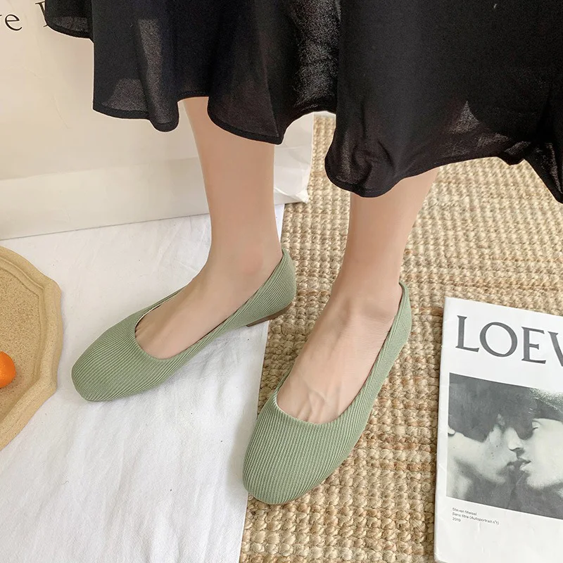 New Woman Soft Sole Knitted Flats Lady Holiday Dress Barefoot Shoes Female Concise Yellow Green Pink Party Flats Plus Size 35-43