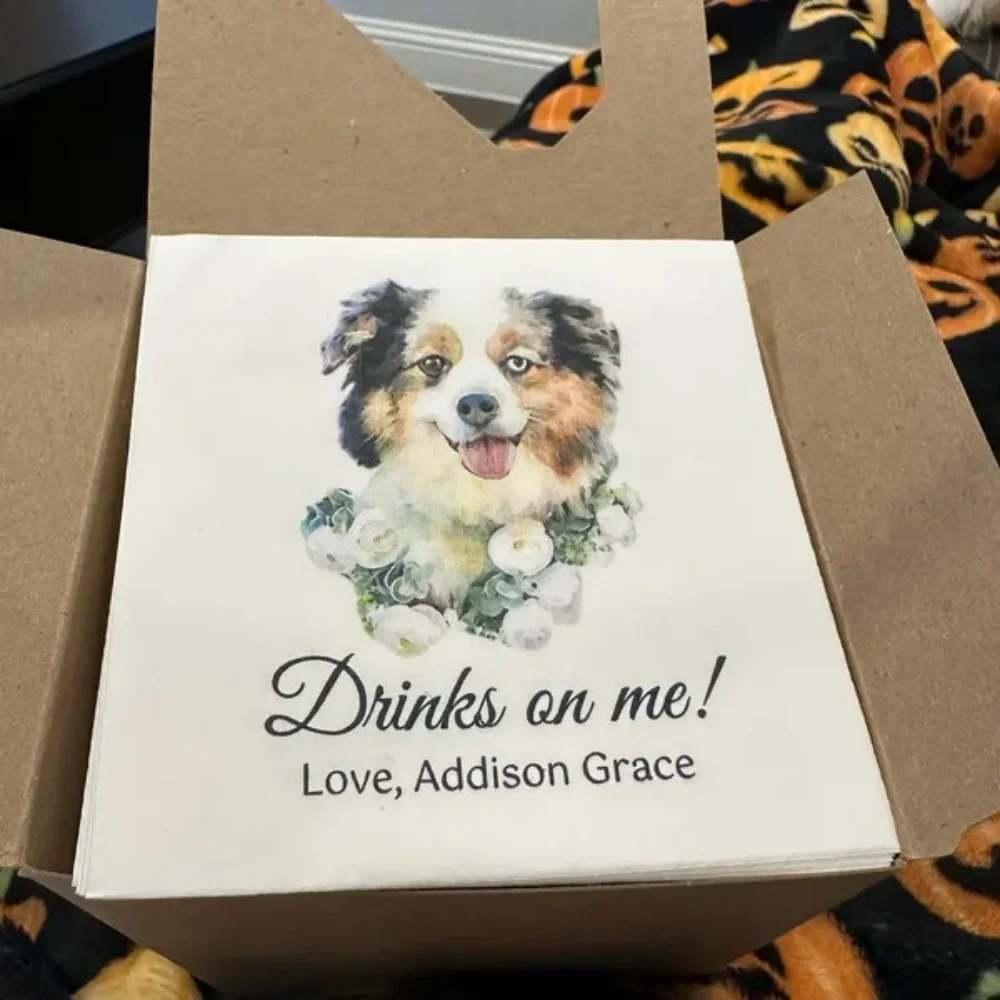 80Custom Pet Cocktail Napkins|Personalized Dog Cat Wedding Decor|Unique Pet Portrait Luncheon Napkins|Animal Lover Party Favor