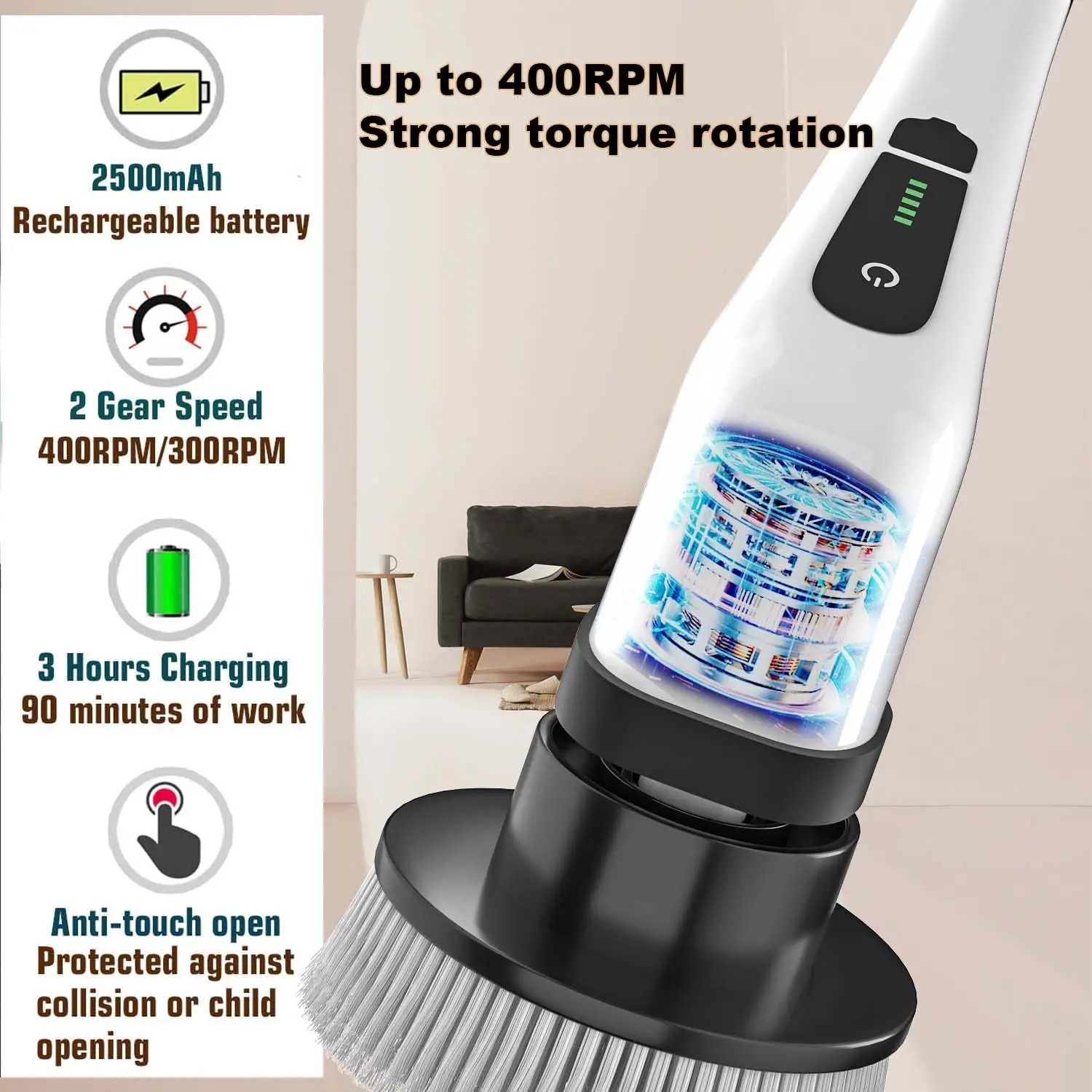 Household Cordless Spin Scrubber Kitchen Gadgets Hair Brushes Bathroom Broom Toilet Mops Electric Multipurpose Cleaning Brush