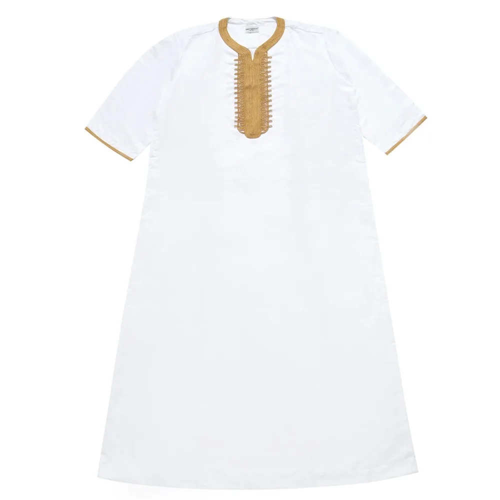 中東風が登場！ 春夏半袖刺繍ローブ、究極の快適さのための大きいサイズのメンズエスニック服