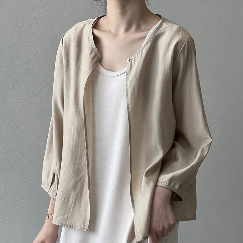 Single Button Cardigans for Women Solid Thin Ins Soft Spring Summer Casual Elegant Clothing O-neck Korean Style Minimalist Chic