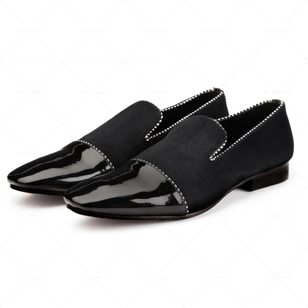 

Patent Leather Suede Loafers Slip On Contrast Stitching Openning Formal Shoes for Men Business Wedding Footwear Spring Autumn