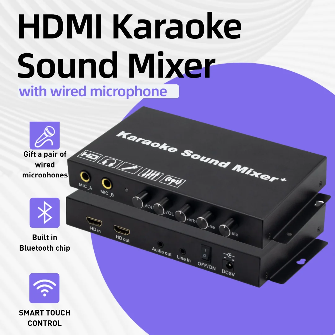 

Звуковой микшер для караоке HDMI с проводным микрофоном BluetoothV5.0, микшер для караоке HD для умного ТВ, саундбар, домашний КТВ