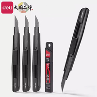 Deli 9mm Metal Utility Knife Retractable Box Cutter High Carbon Steel Sharp Blade Auto Lock for Vinyl Wraps, Wall Paper, Rope