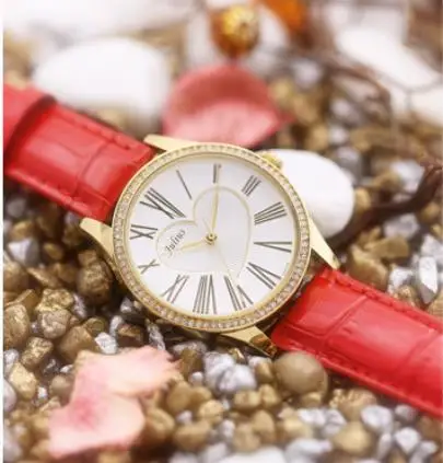 Top Lady Women's Watch Hours Japan Quartz Elegant Rhinestone Heart Fashion Clock Bracelet Real Leather Girl’s Gift Julius No Bo