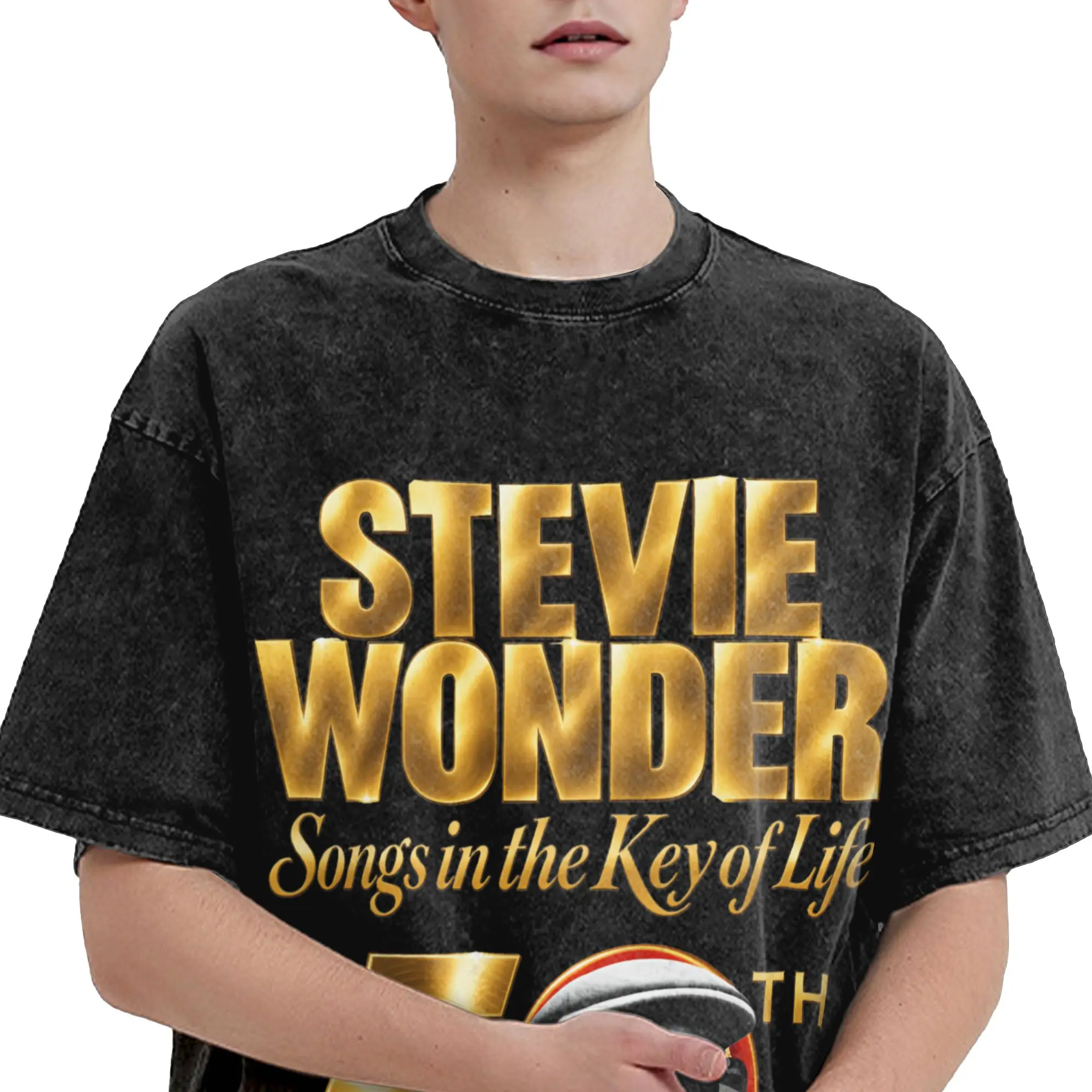 Stevie Wonder Songs in The Key of Life 50th Anniversary Tour  T Shirts Hip Hop Washed T-Shirt  Vintage Men Women Streetwear