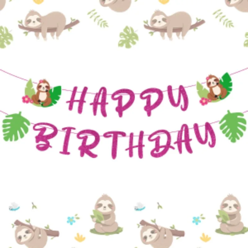 

Sloth Birthday Banner Happy Birthday Banner Party Decor Jungle Animal Party Supplies Cute Sloth 1st 2nd 3rd Birthday for Girl