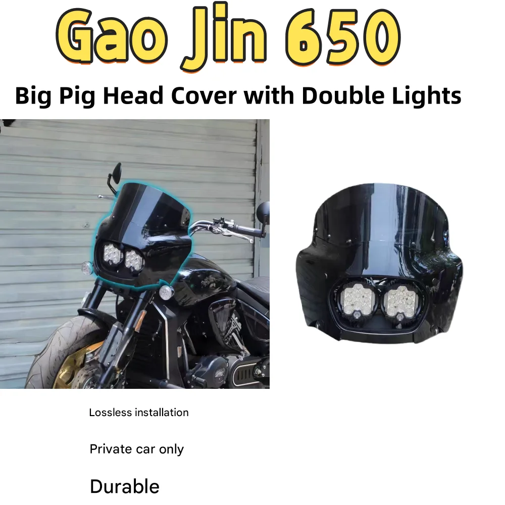 For Gao Jin 650, DS-style pig head grille, retro dual headlights, front windshield fairing, and accessories (non-destructive).
