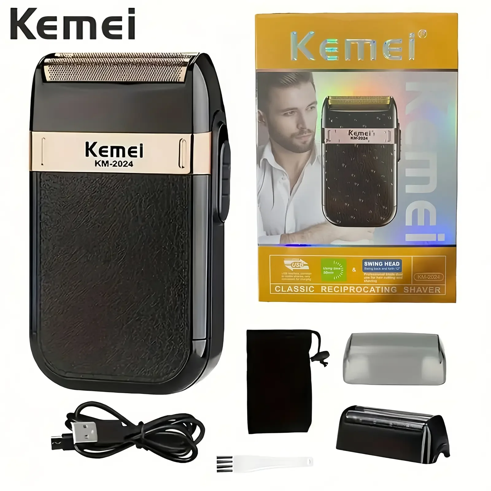 

KEMEI Gift Box KM-2024 Электробритва с двумя сетевыми лезвиями и зарядкой через USB, портативная мужская электробритва, вы заслуживаете нас есть это