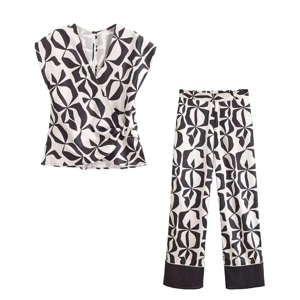 

UNIZERA Women's Watermark Collection Bow Loop Top Spliced with Elastic Casual Pants Summer New Style Pants