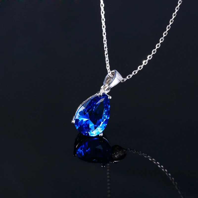 Nasiya Women\'s Fashion Necklaces Pendants Aquamarine Blue Sapphire Water Drop Gemstone Party Wedding Jewelry Gift